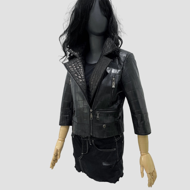 Crocodile and karung leather jacket