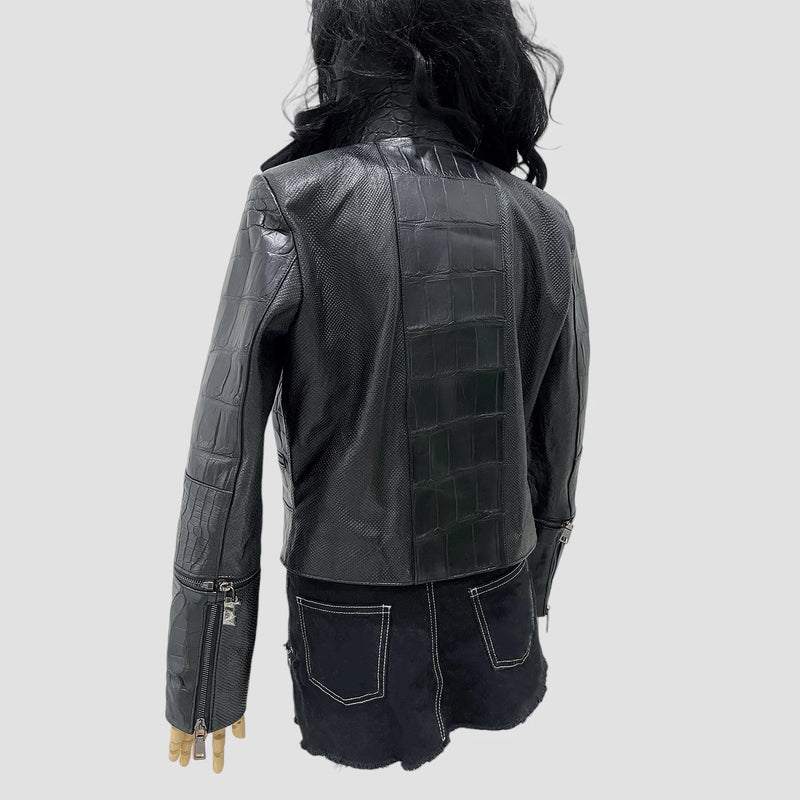 Crocodile and karung leather jacket