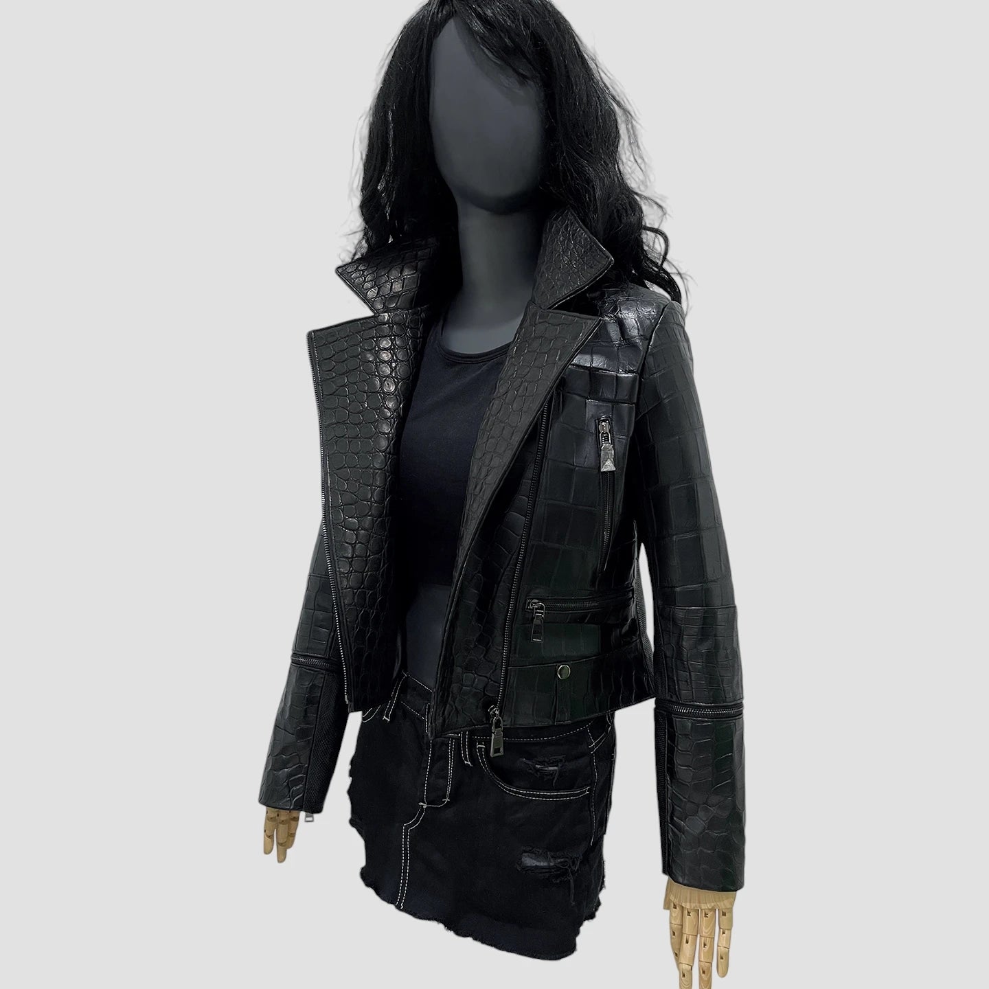 Crocodile and karung leather jacket