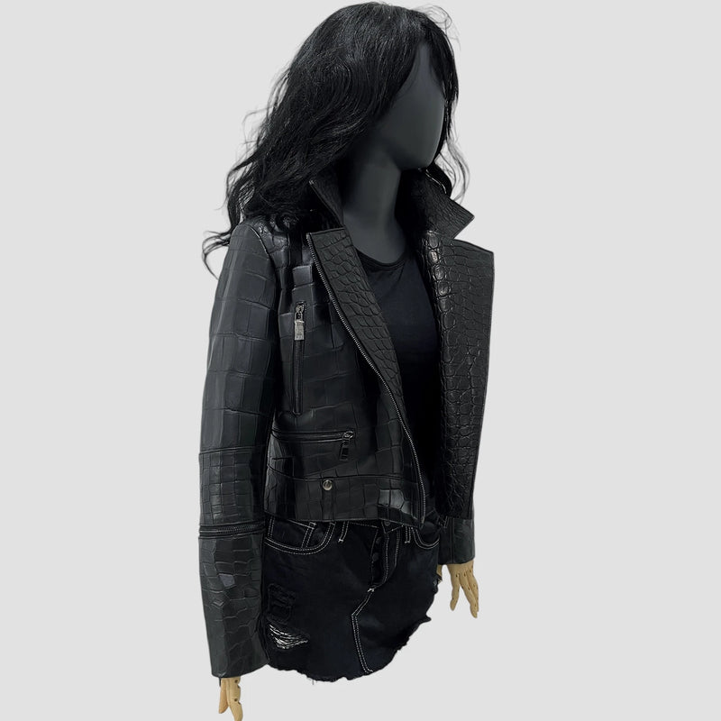 Crocodile and karung leather jacket