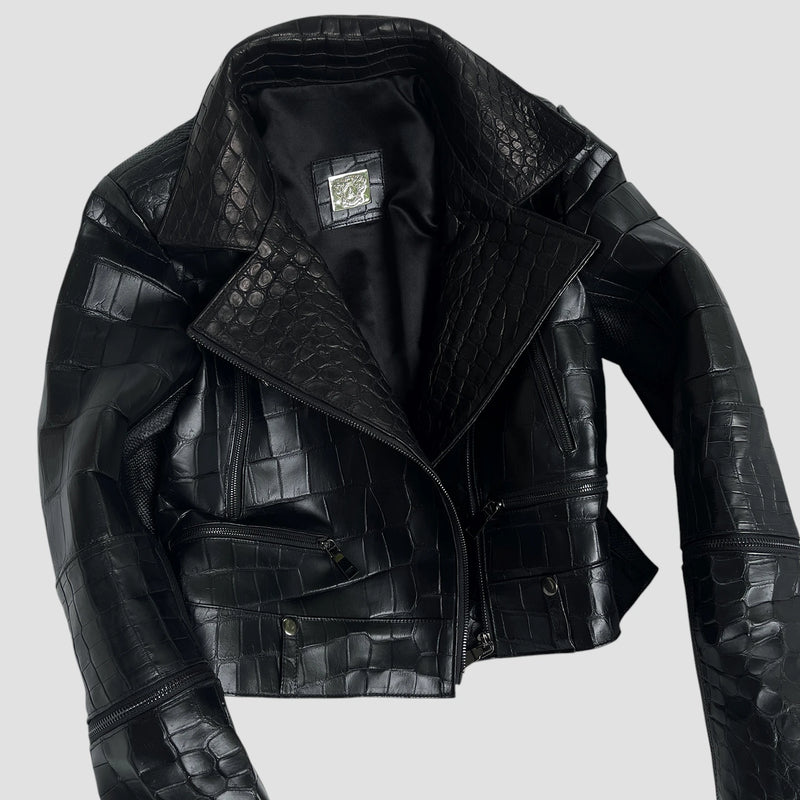 Crocodile and karung leather jacket