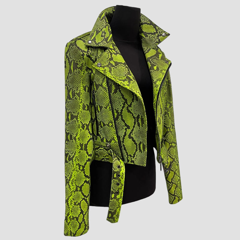 Python leather biker jacket