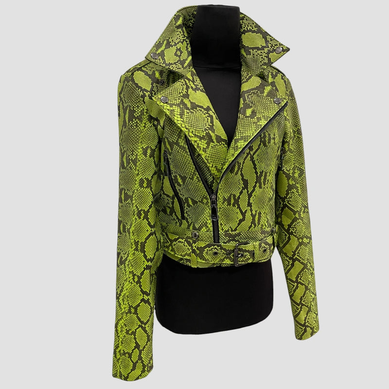 Python leather biker jacket