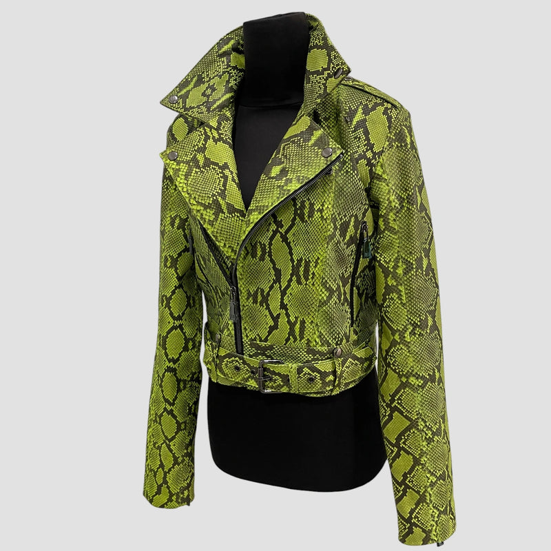 Python leather biker jacket