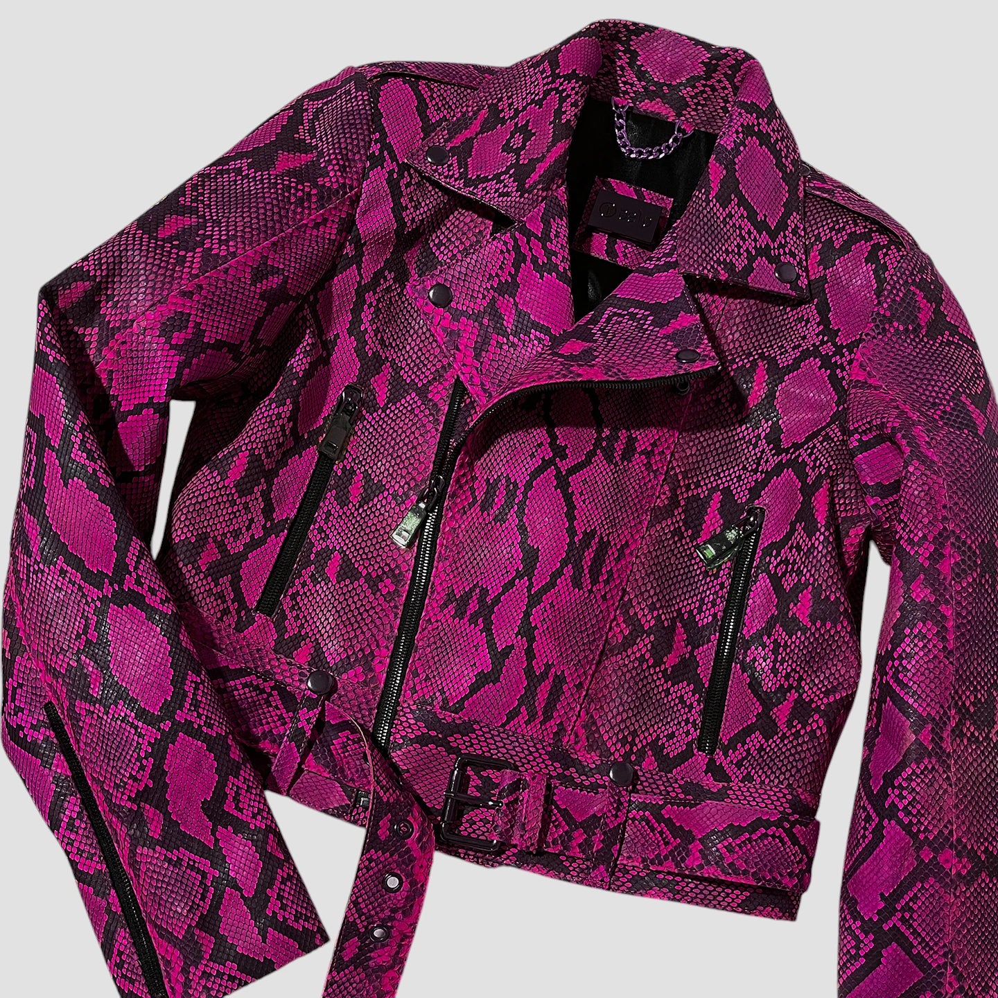 Python leather biker jacket