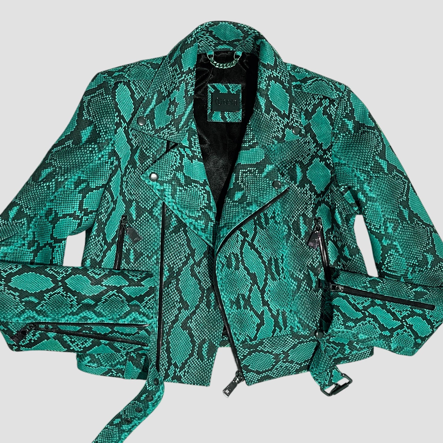 Python leather biker jacket