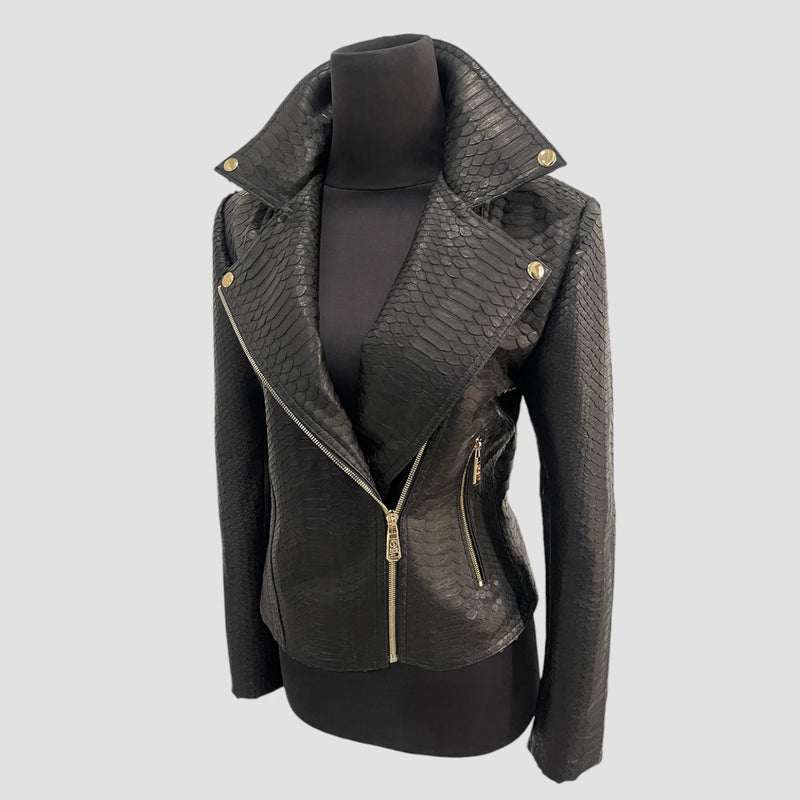 Python leather biker jacket
