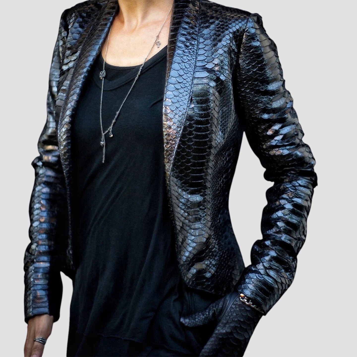 Python leather blazer jacket