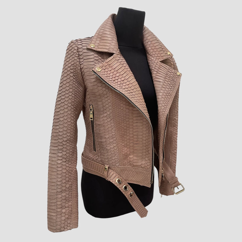 Python leather biker jacket