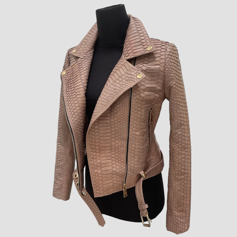 Python leather biker jacket