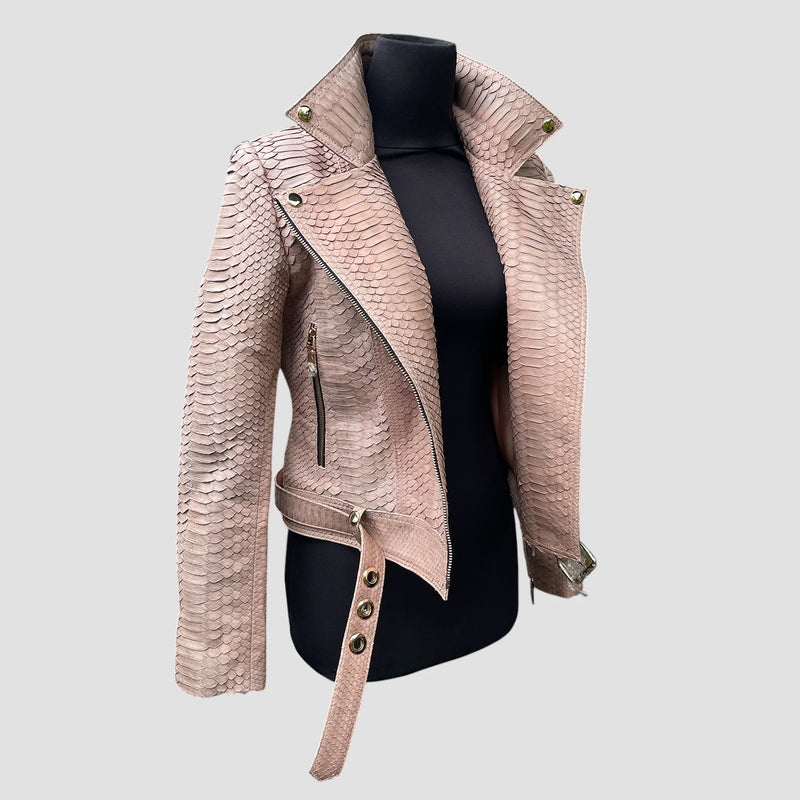 Python leather biker jacket