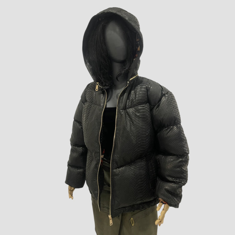 Duck down python leather jacket