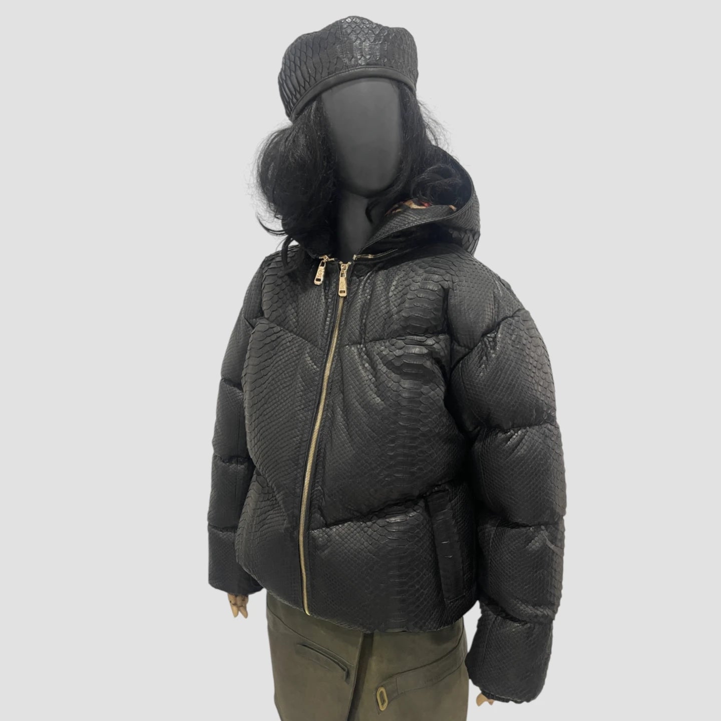 Duck down python leather jacket