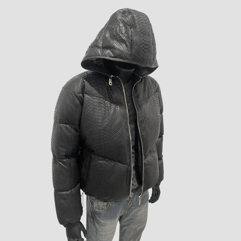 Man's duck down python leather jacket
