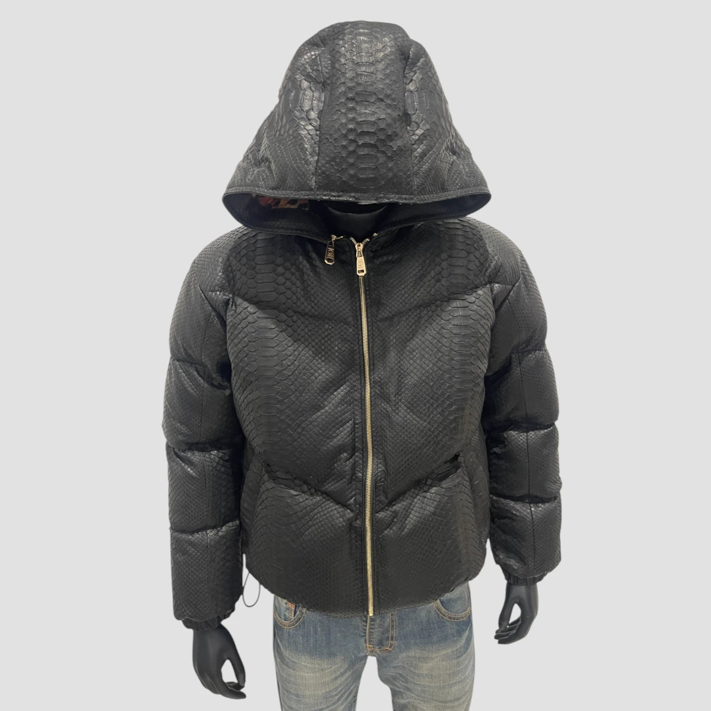 Man's duck down python leather jacket