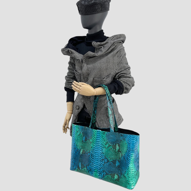 Python leather tote bag