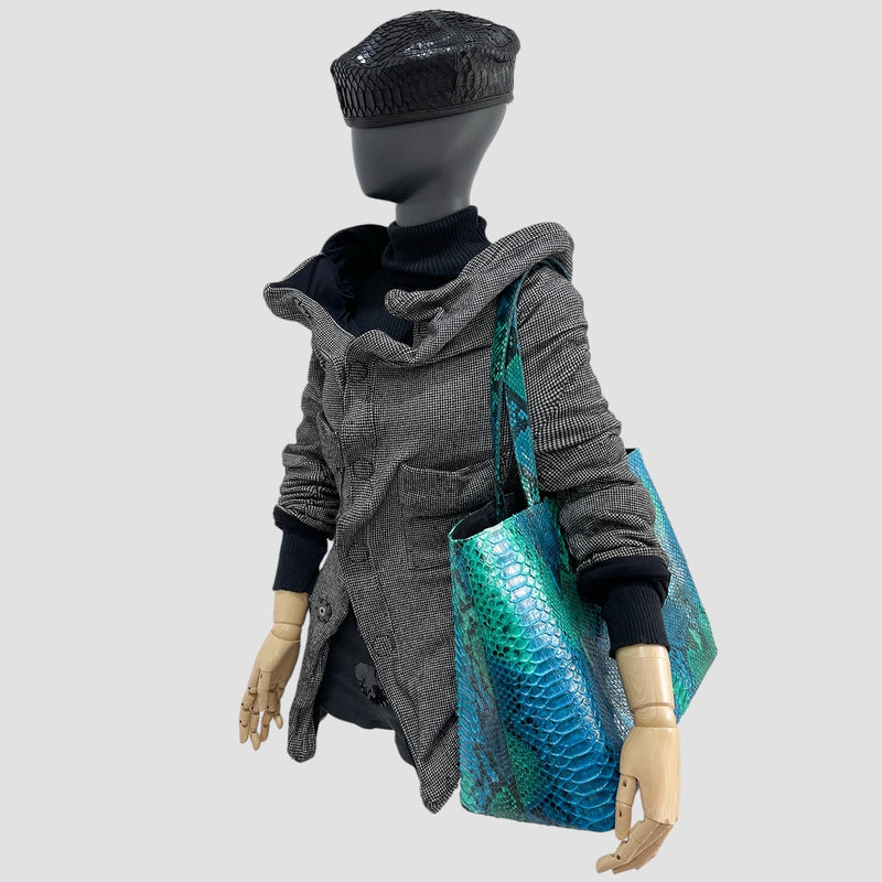 Python leather tote bag