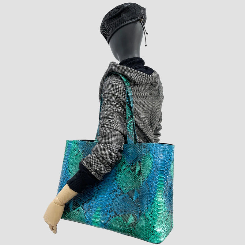 Python leather tote bag