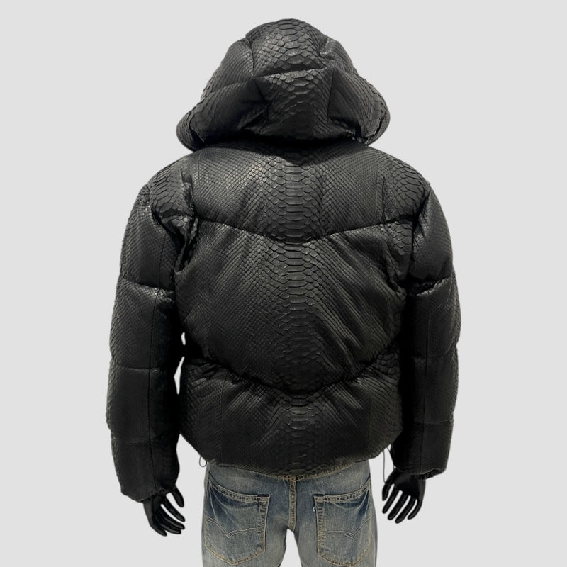 Man's duck down python leather jacket
