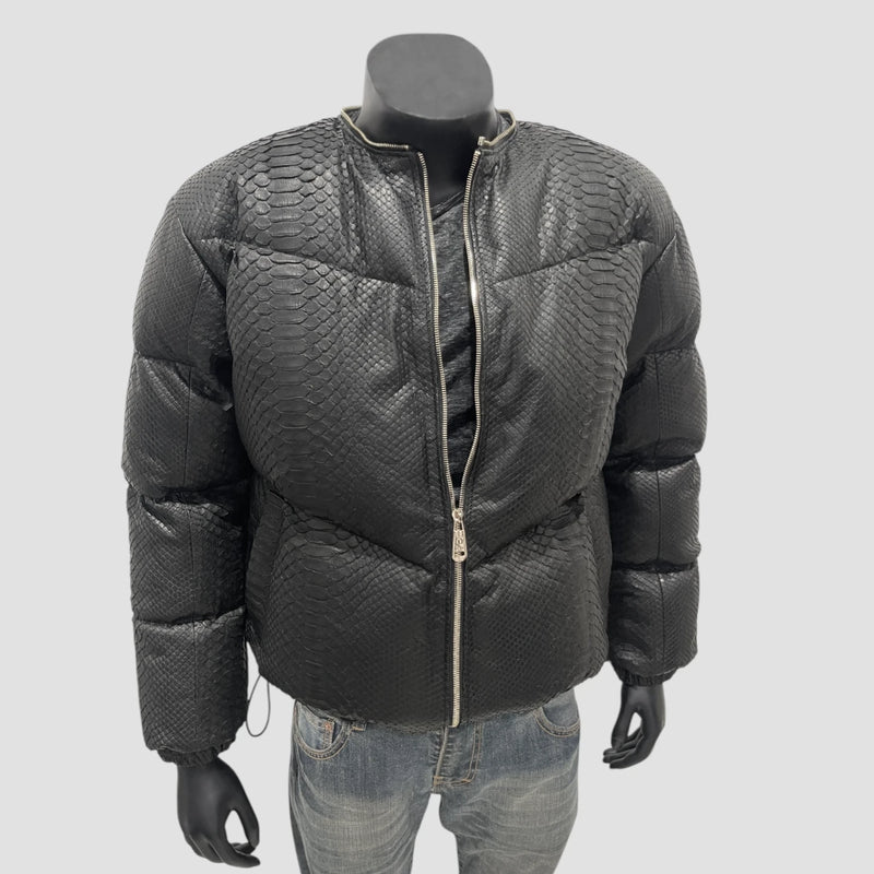 Man's duck down python leather jacket