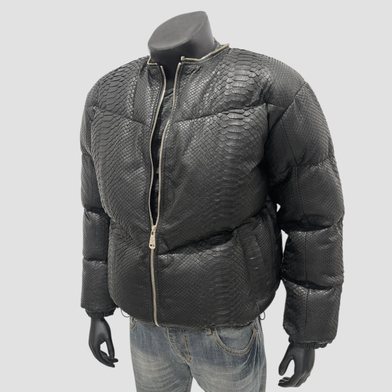 Man's duck down python leather jacket