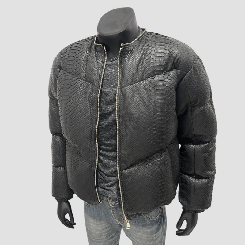 Man's duck down python leather jacket