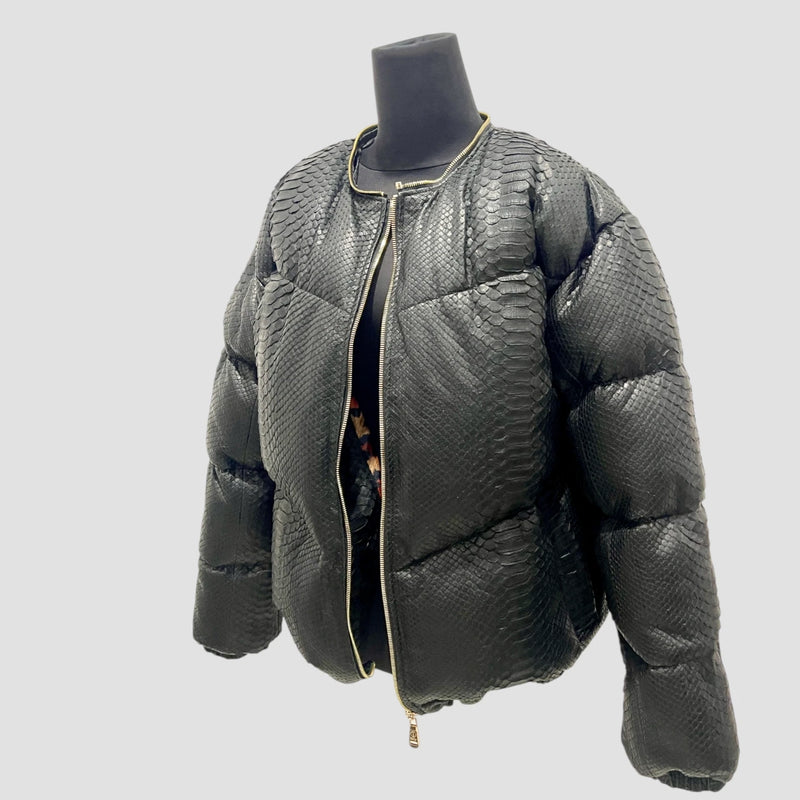 Duck down python leather jacket