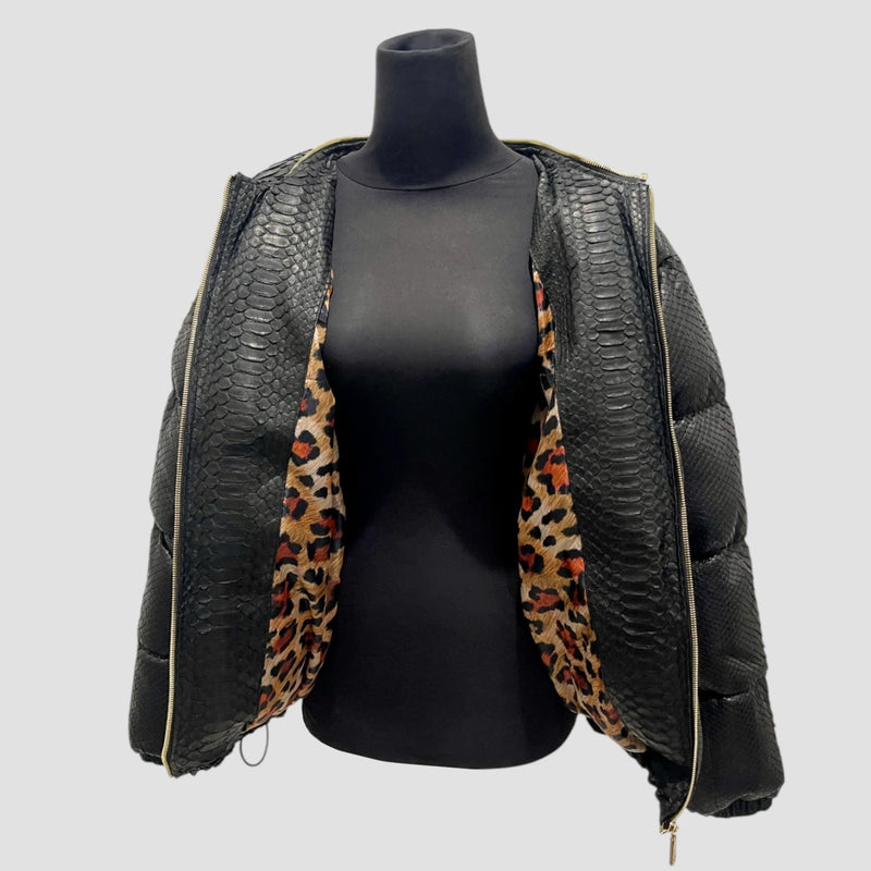 Duck down python leather jacket