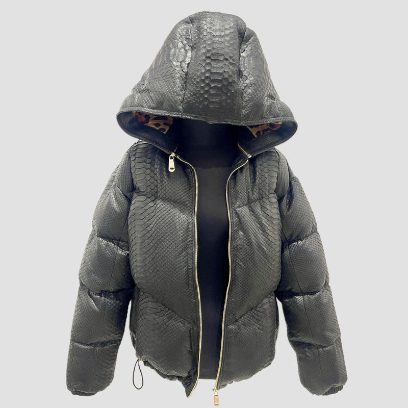 Duck down python leather jacket