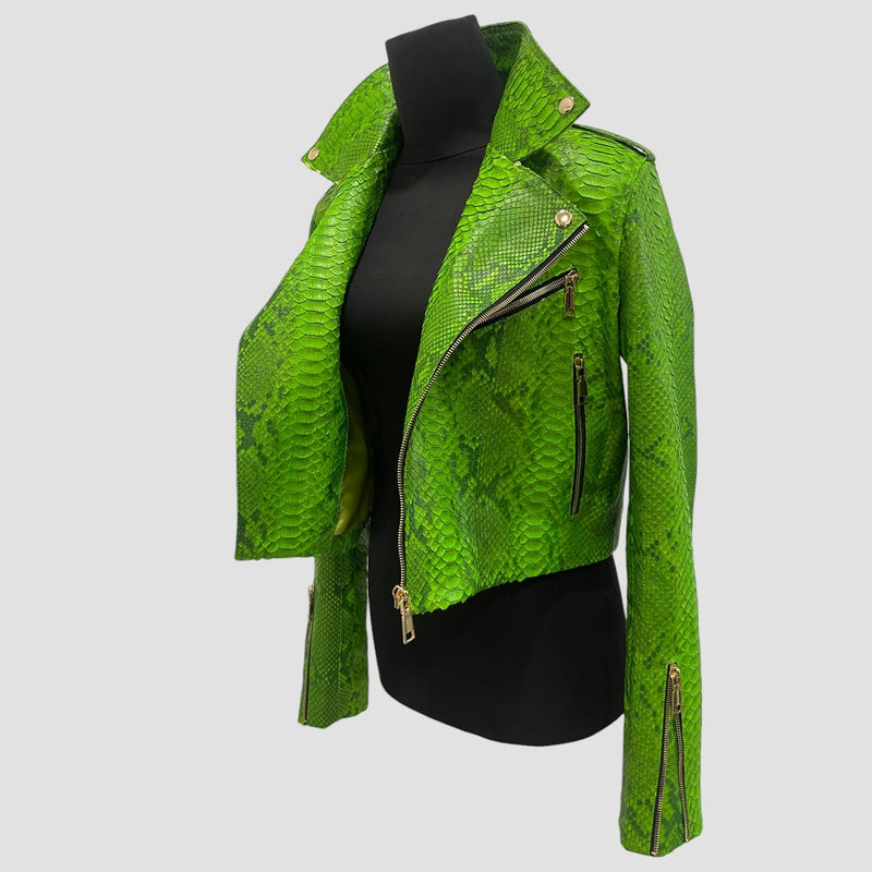 Python leather biker jacket