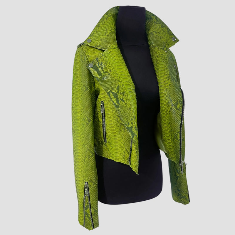 Python leather biker jacket