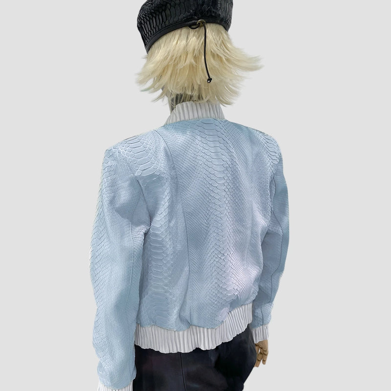 Python leather bomber jacket