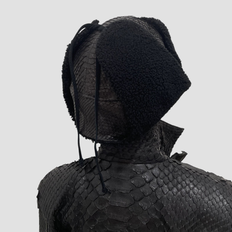 Python leather trapper hat