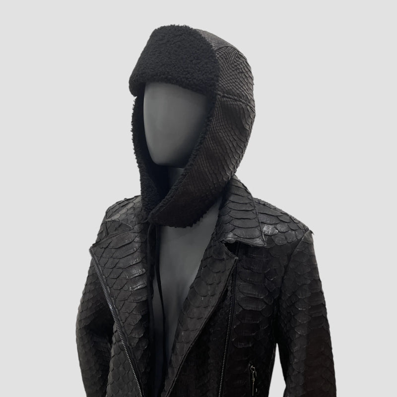 Python leather trapper hat