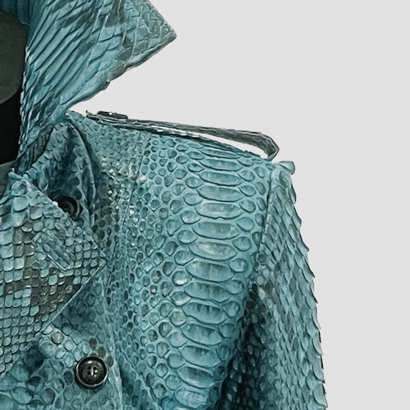 Dragon python leather trench coat