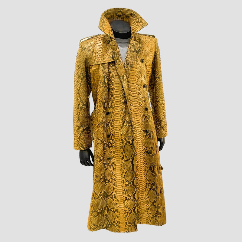 Dragon python leather trench coat