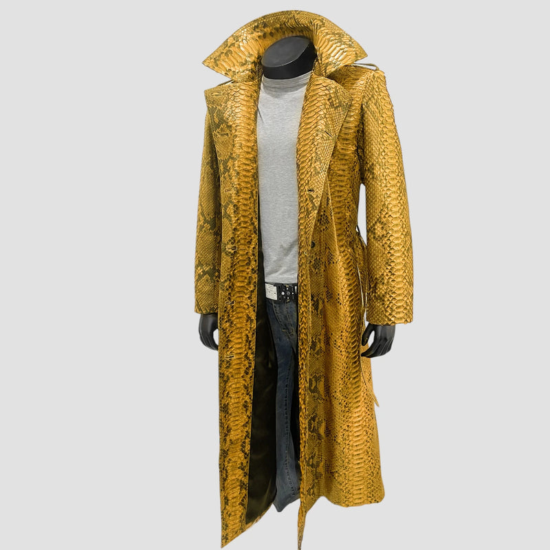 Dragon python leather trench coat