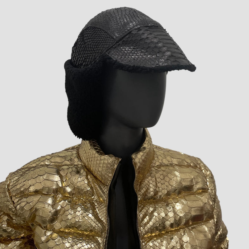 Python leather trapper hat