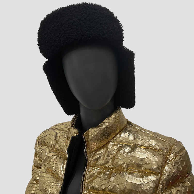 Python leather trapper hat