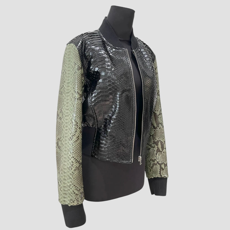 Python leather bomber jacket