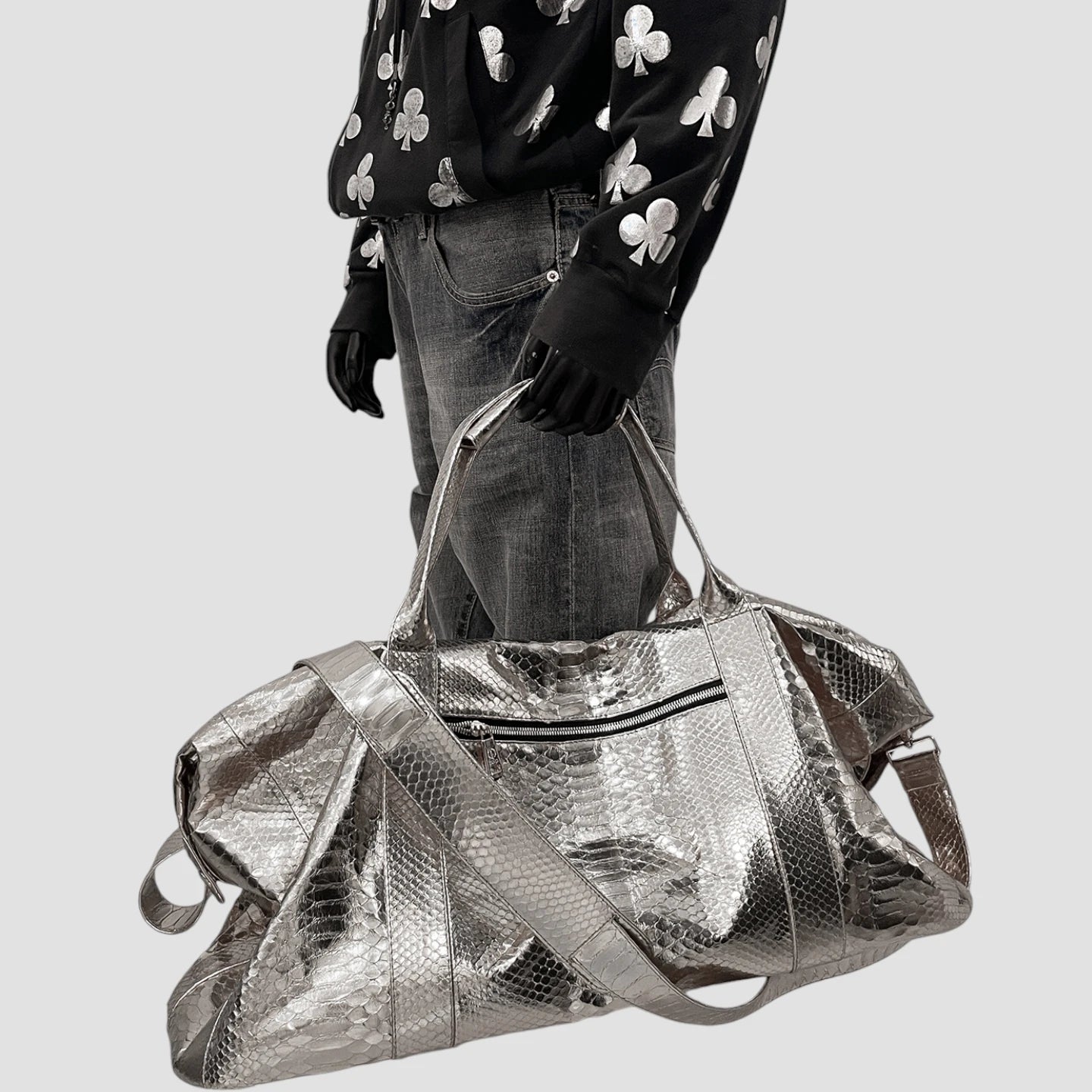 Python leather duffel bag