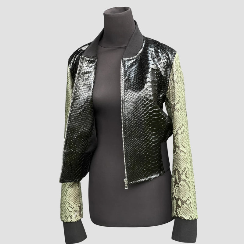 Python leather bomber jacket