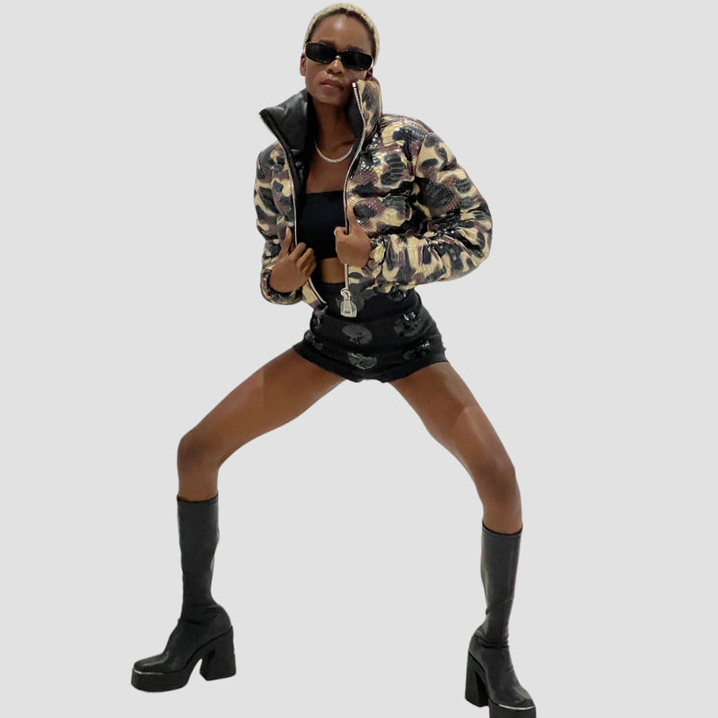 Duck down python leather jacket