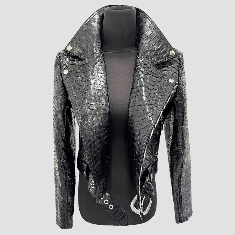 Python leather biker jacket