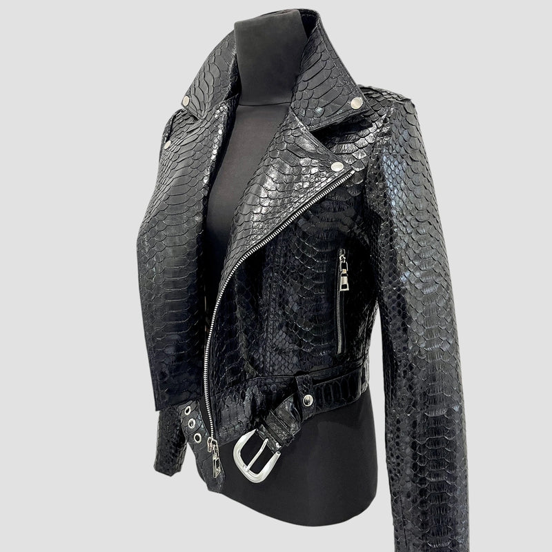 Python leather biker jacket