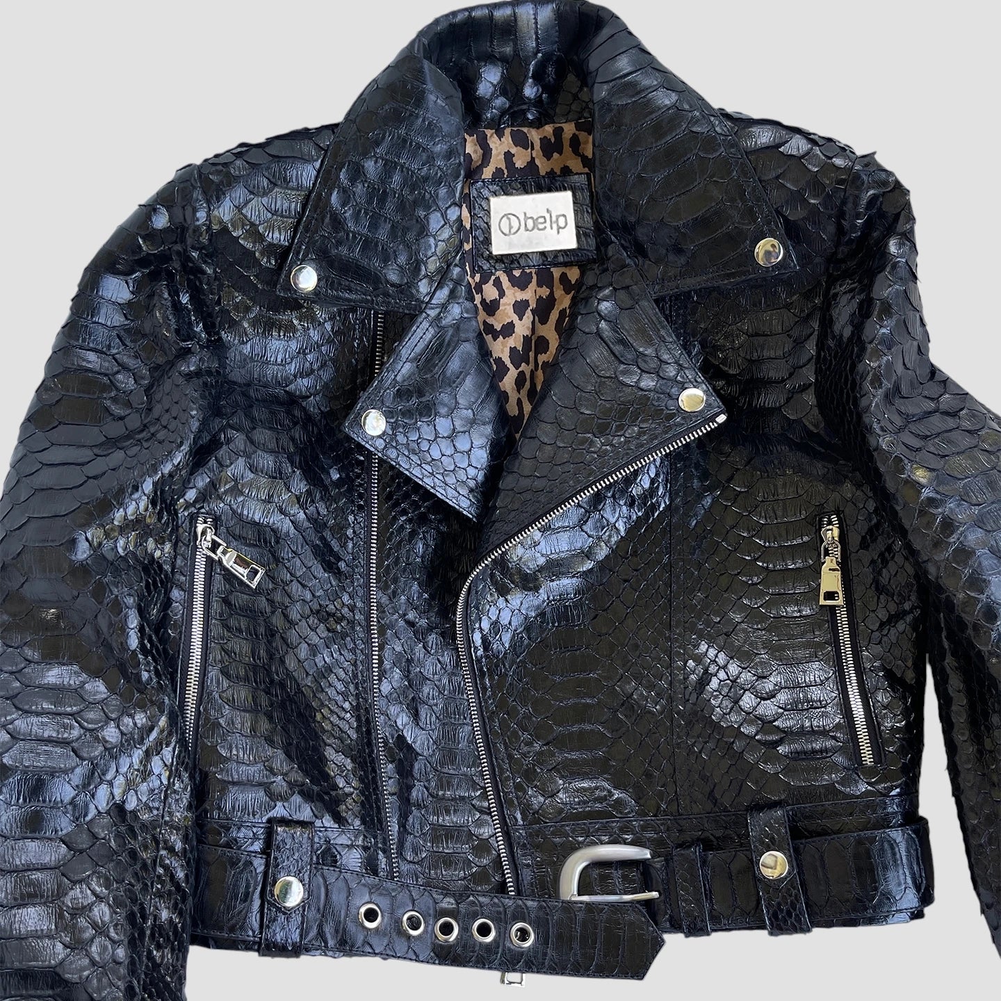 Python leather biker jacket