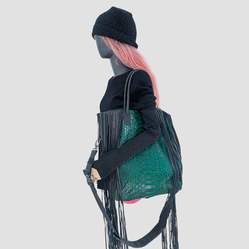 Python leather tote bag