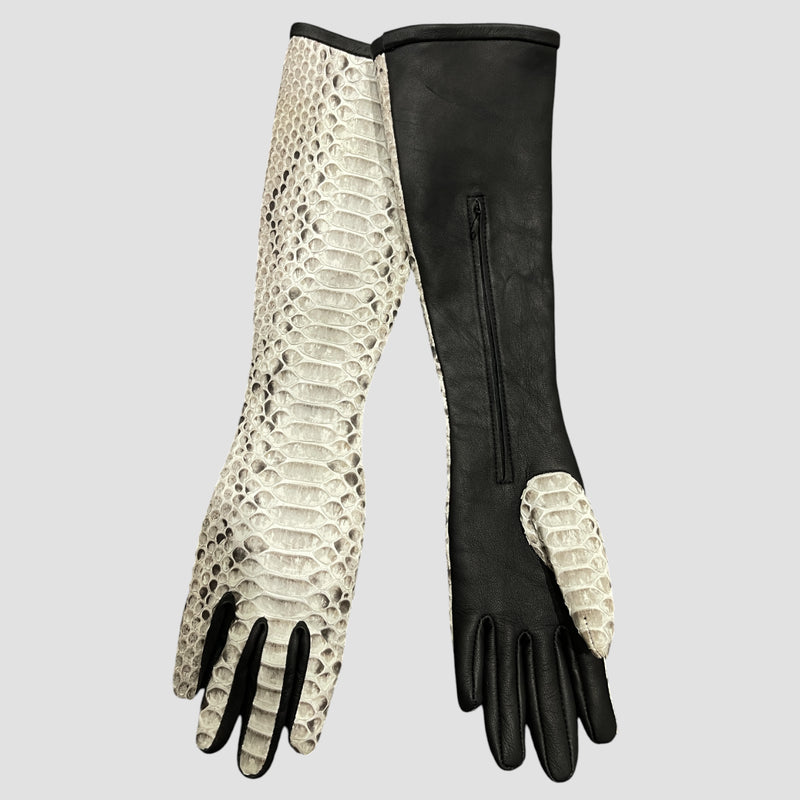 Python leather long gloves