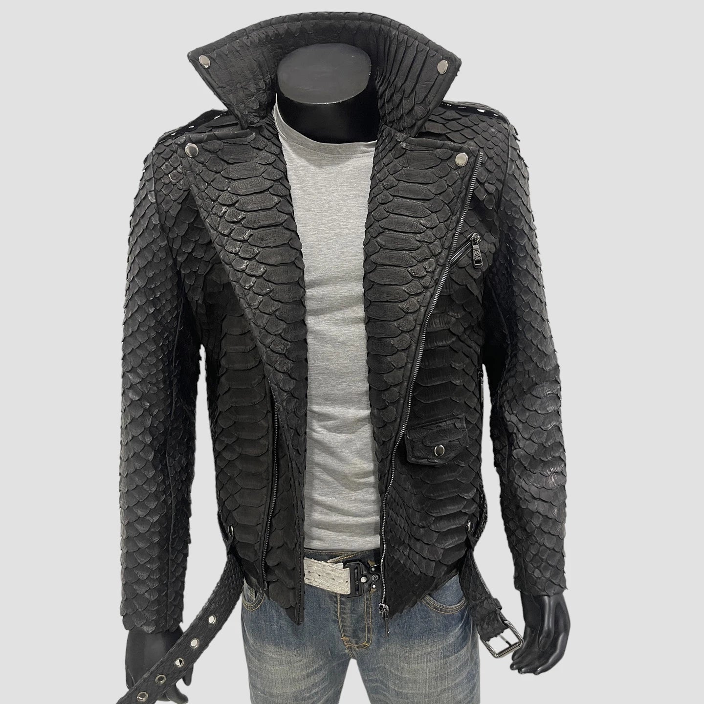 Dragon python leather biker jacket