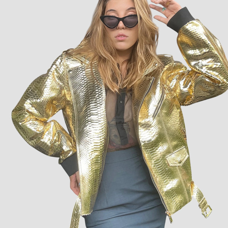 Python leather biker jacket